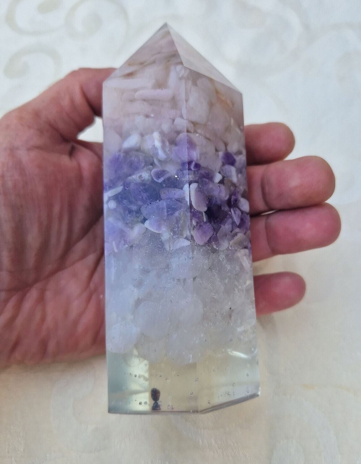 ​Orgonit Obelisk - Turm - Das goldene Dreick - Rosenquarz, Amethyst und Bergkristall