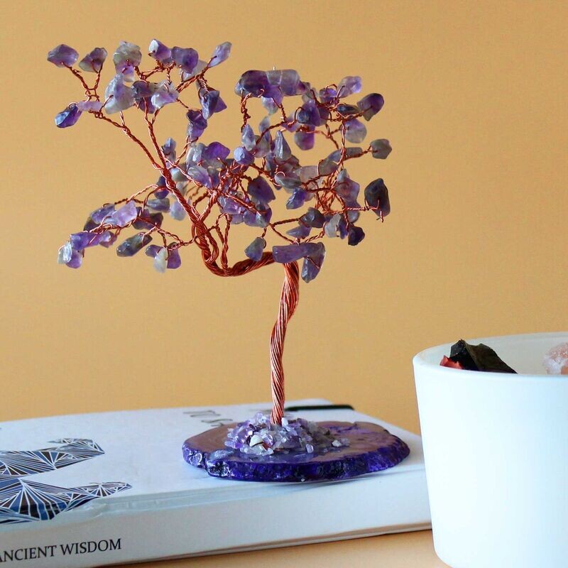 ​Edelsteinbaum - 100 Steine Amethyst auf Achat