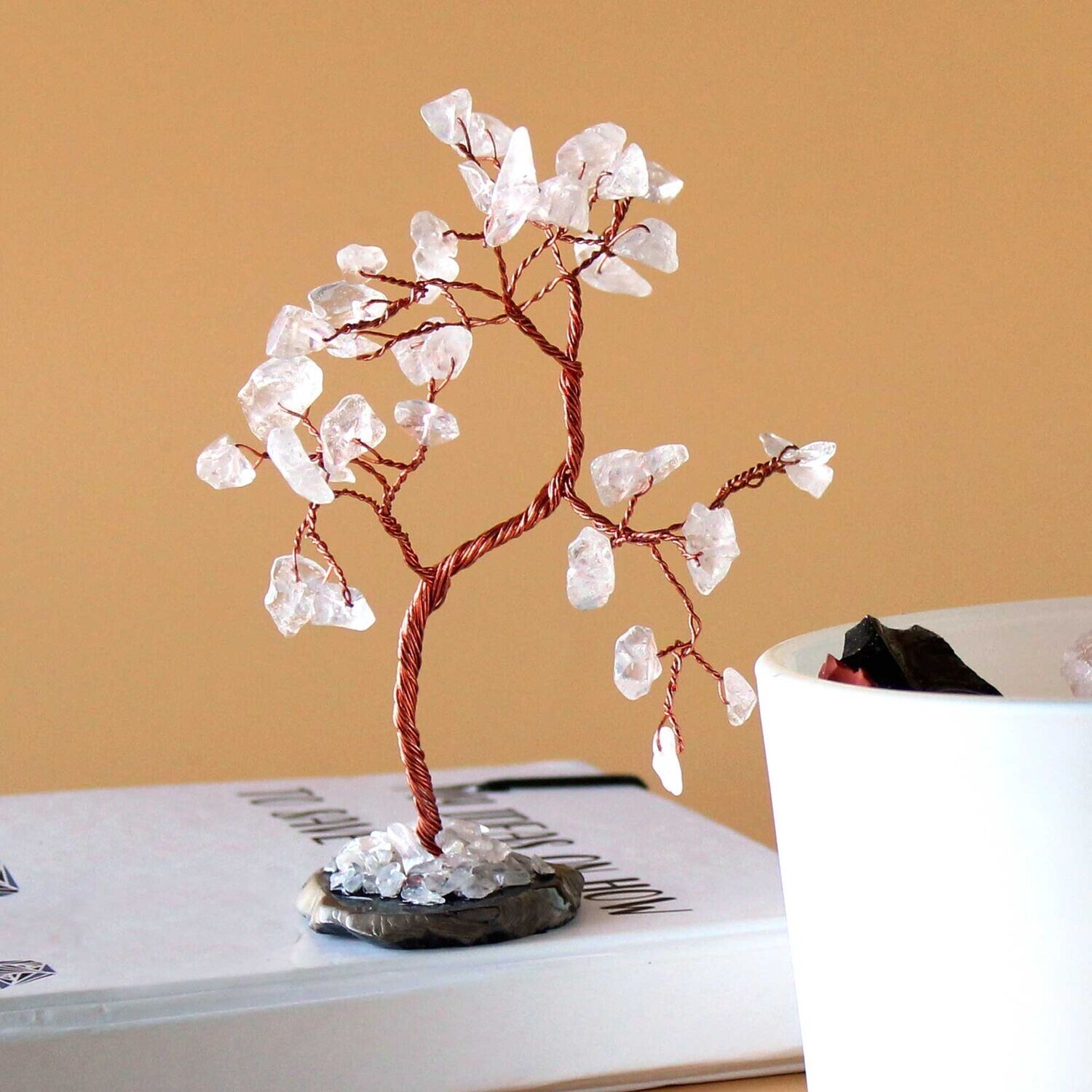 ​Edelsteinbaum - 35 Steine Bergkristall auf Achat
