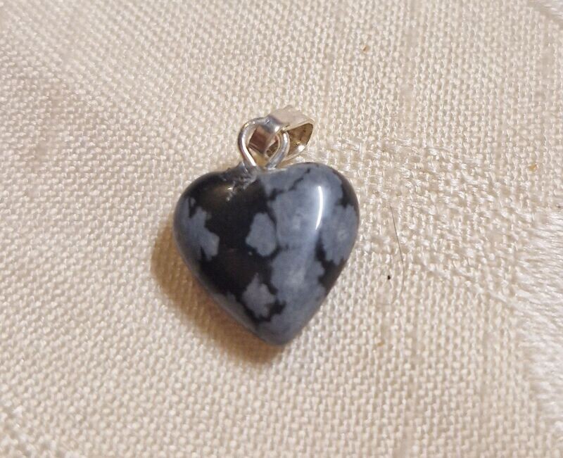 Herz-Anhänger - Schneeflockenobsidian - 12 mm