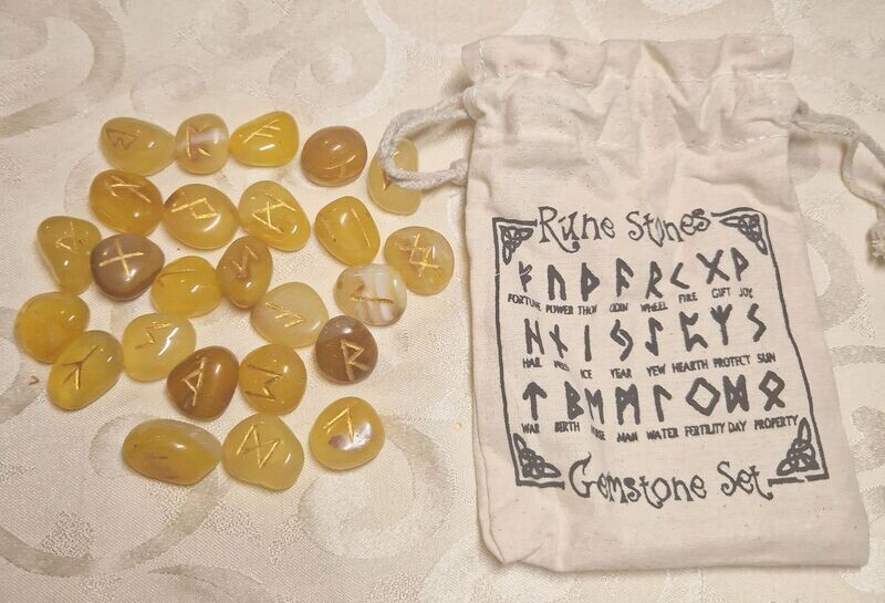 ​Indisches Edelstein-Runen-Set - gelber Onyx