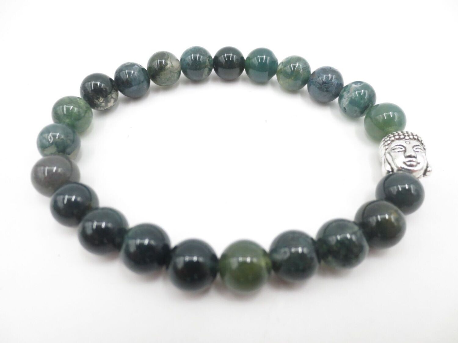 Moosachat Edelsteinarmband Buddha.