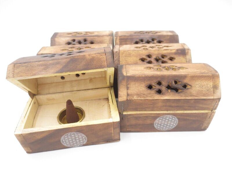 Räucherkegelhalter - Blume des Lebens - Antikes Holz