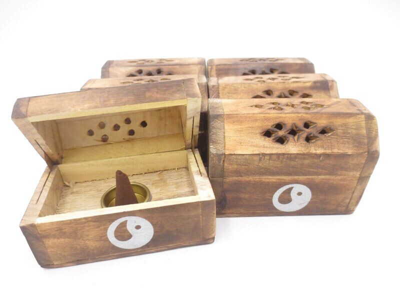 Räucherkegelhalter - Yin Yang - Antikes Holz