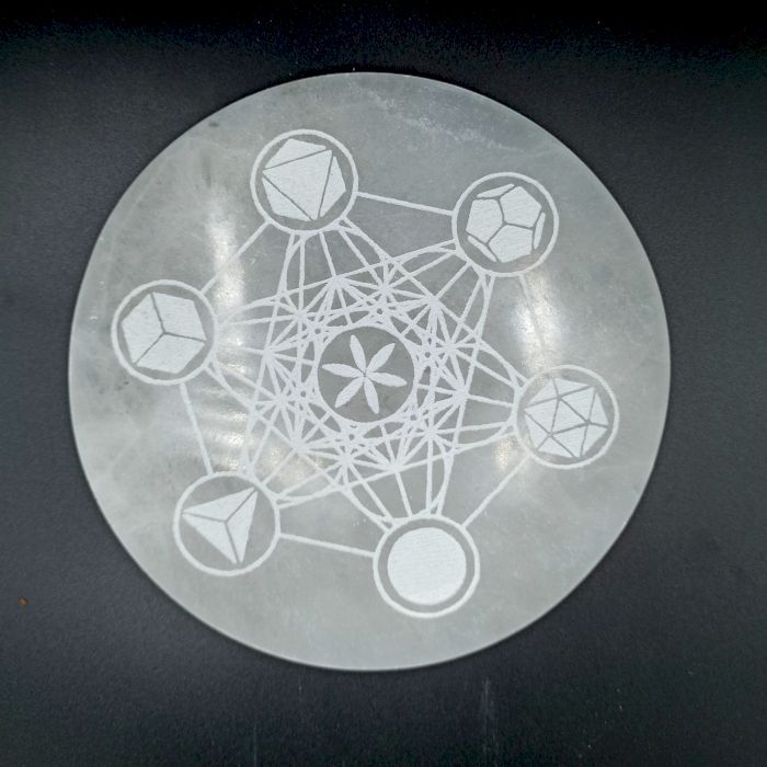 ​Selenit - Großer Teller - Heilige Geometrie - 17,5 cm