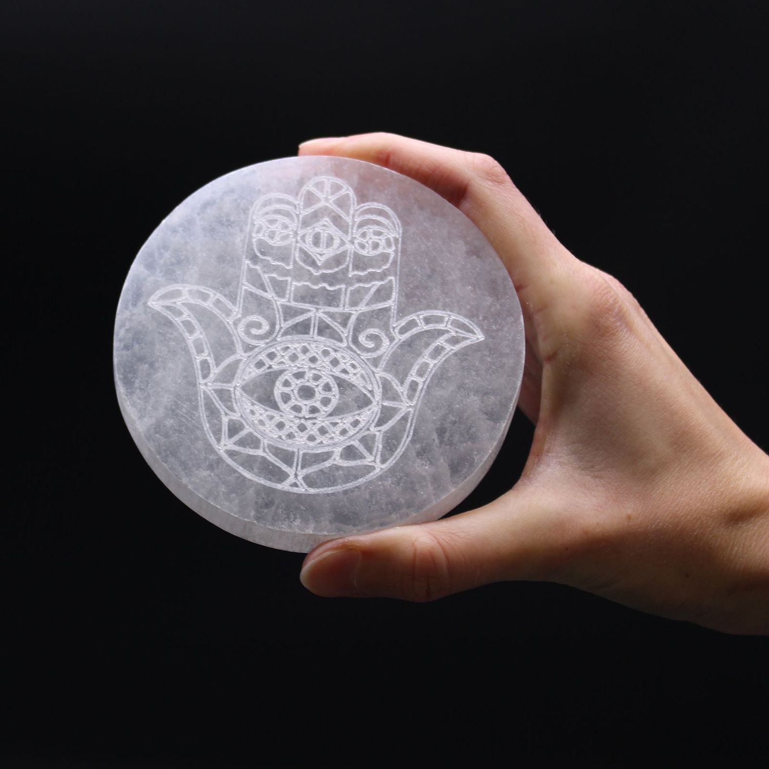 ​Selenit - Mittlere Platte - Hamsa - 10 cm
