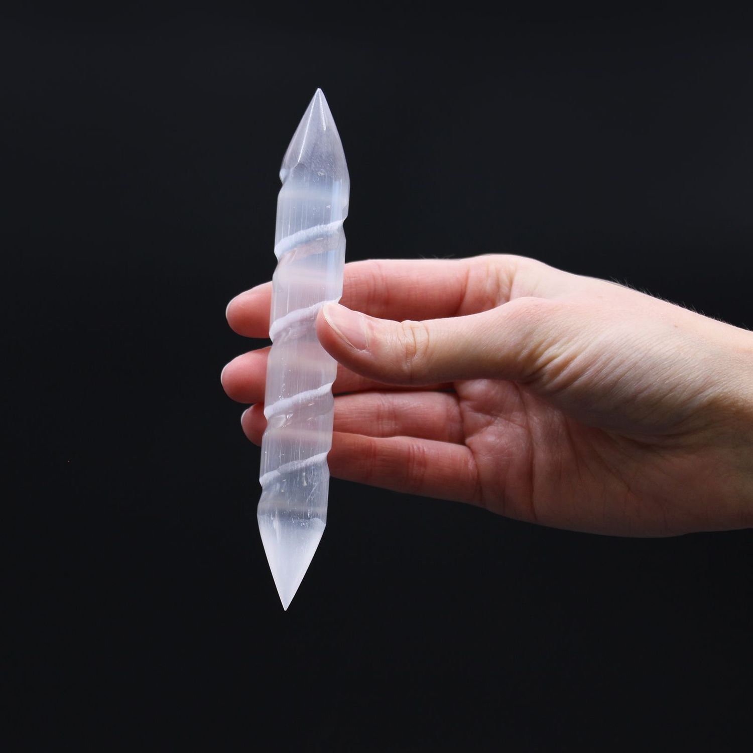 Selenit-Spiralstab - 16 cm (Spitze an beiden Seiten)