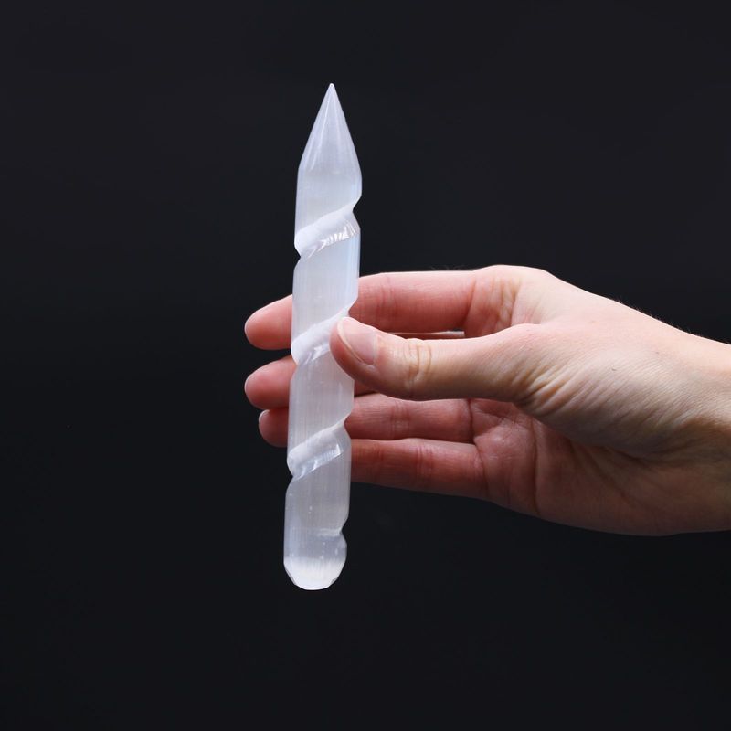 ​Selenit-Spiralstab - 16 cm (Spitze auf einer Seite)