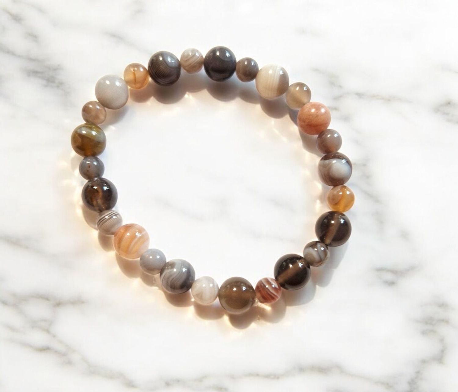 Armband - Botswana Achat - AA Qualität - mit silberfarbenen Metallelementen - 6 & 8 mm Armband - Botswana Achat - AA Qualität - mit silberfarbenen Metallelementen - 6 & 8 mm