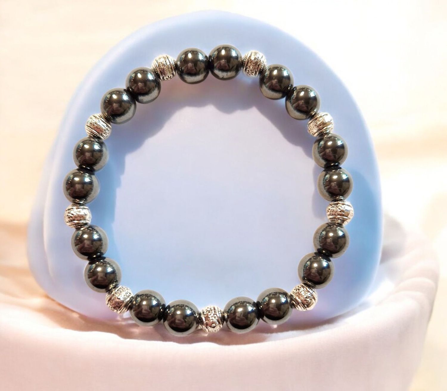 ​Armband - Hämatit - A Qualität - mit silberfarbenen Metallelementen - 8 mm