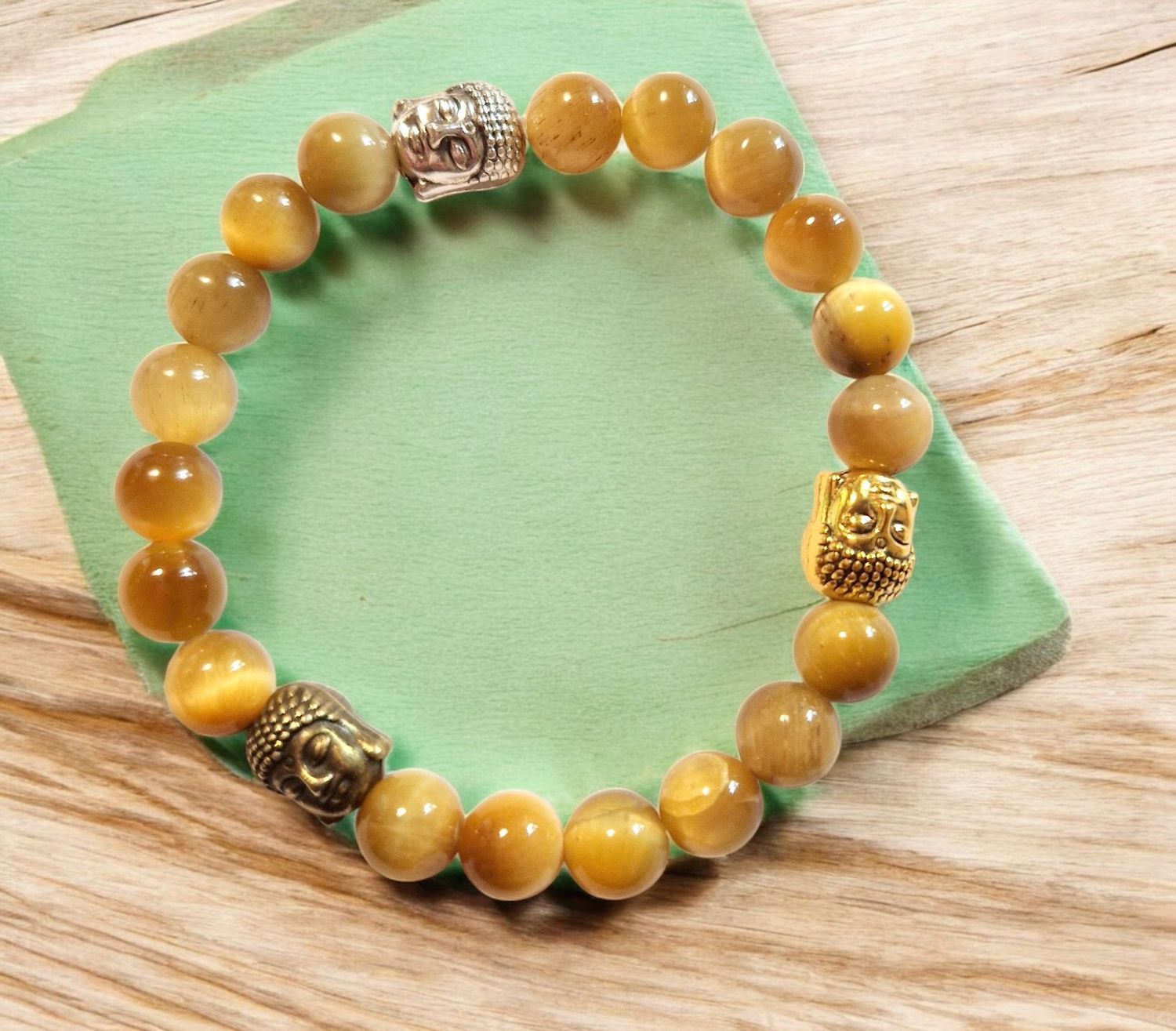 ​Armband - goldenes Tigerauge - AA Qualität - mit 3 Buddha's - 8 mm