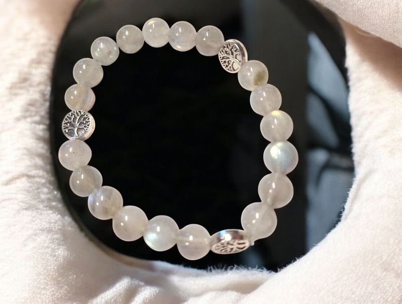 Armband - Labradorit - AA Qualität - mit silberfarbenen Metallelementen - Der Baum des Lebens - 8 mm