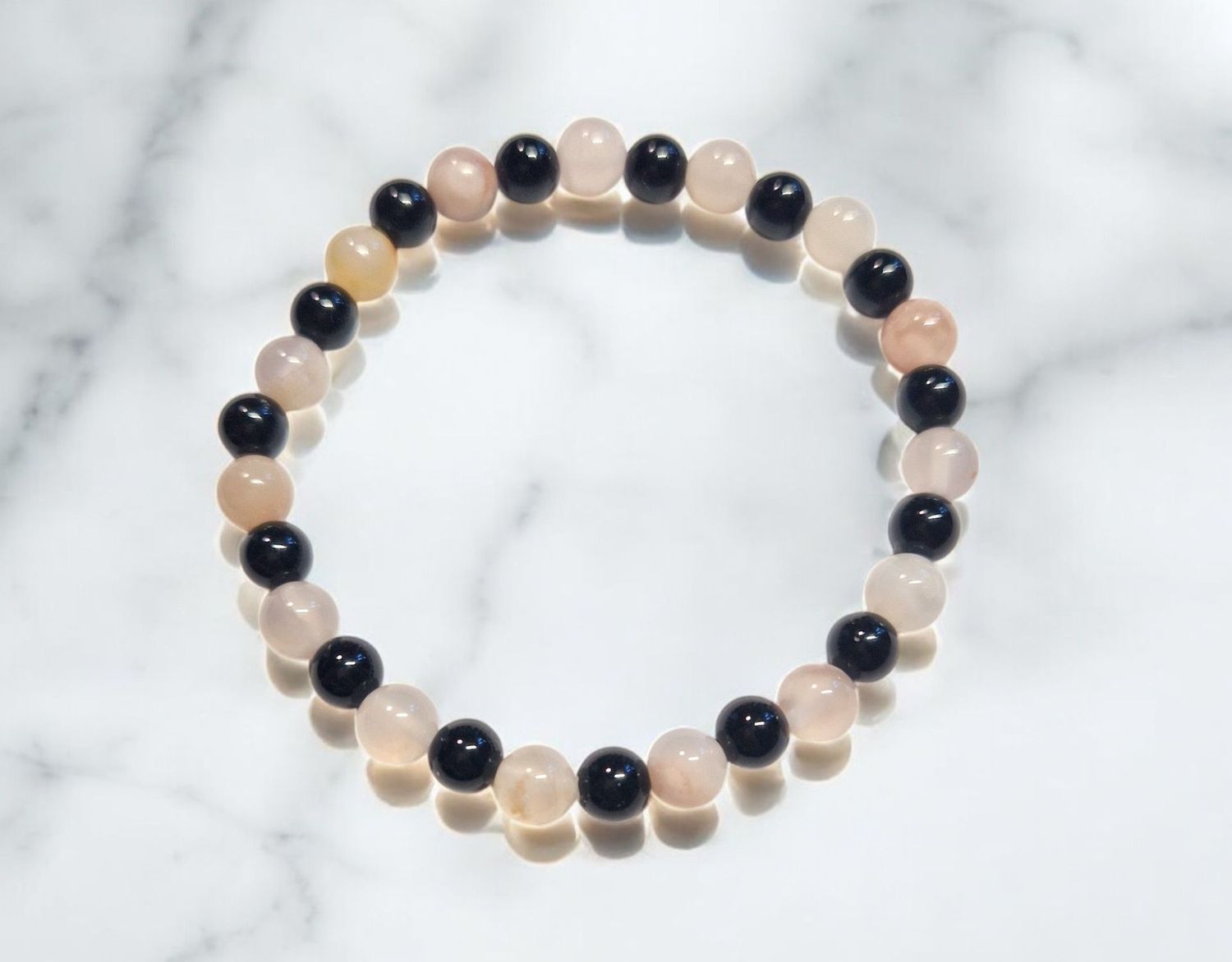 ​Armband - Onyx & Kirschblüten Achat - A Qualität - 6 mm