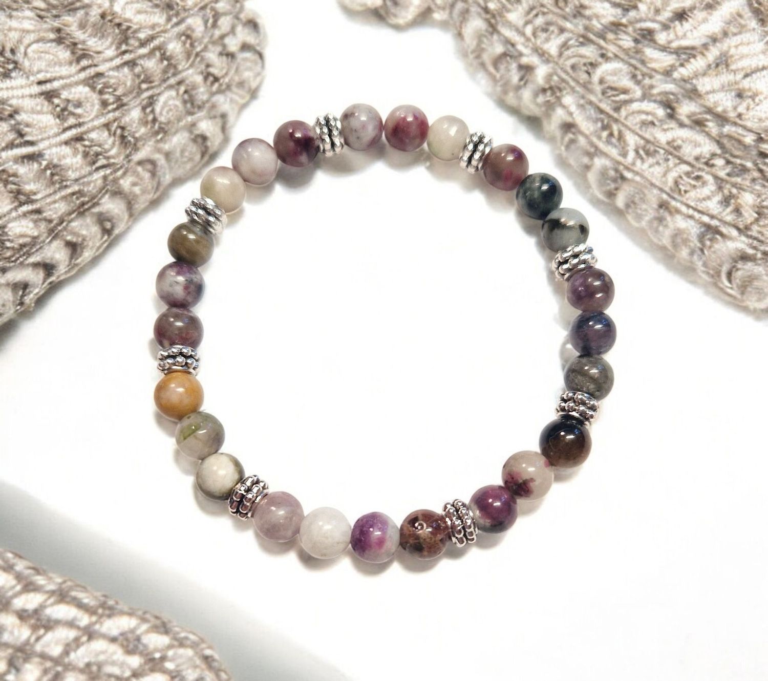 Armband - Turmalin Multicolor - A Qualität - mit silberfarbenen Metallelementen - 6 mm Armband - Turmalin Multicolor - A Qualität - mit silberfarbenen Metallelementen - 6 mm