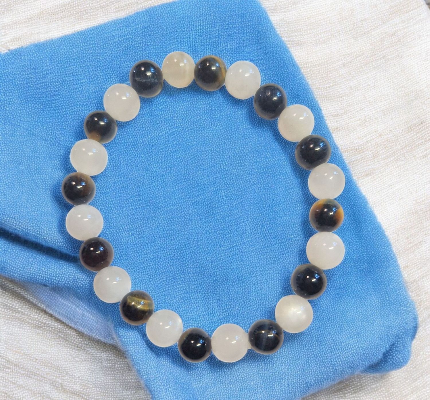 Armband - Mondstein & Falkenauge - A & AA Qualität - 8 mm