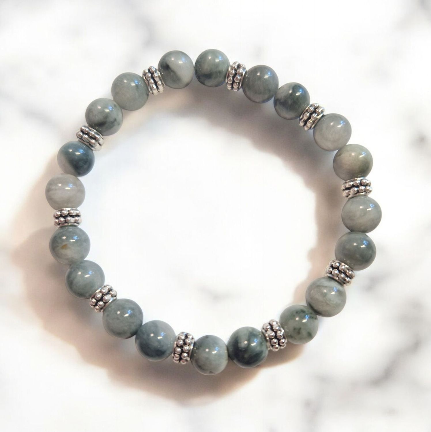 ​Armband - Turmalin Katzenauge - A Qualität - mit silberfarbenen Metallelementen - 8 mm