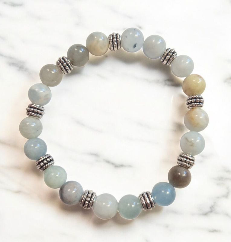 ​​Armband - Aquamarin - A Qualität - mit silberfarbenen Metallelementen - 8 mm