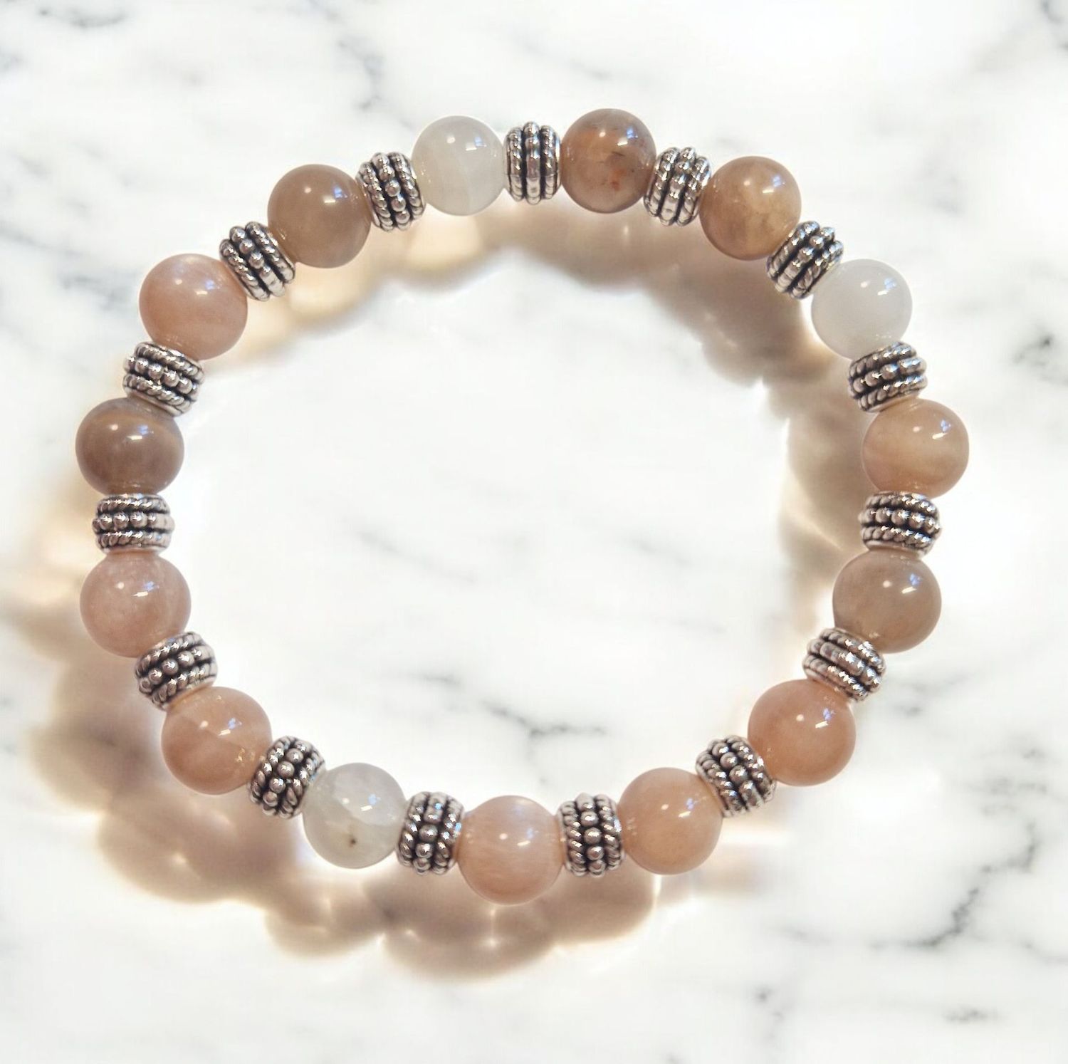 Armband - Mondstein Multicolor - AA Qualität - mit silberfarbenen Metallelementen - 8 mm Armband - Mondstein Multicolor - AA Qualität - mit silberfarbenen Metallelementen - 8 mm