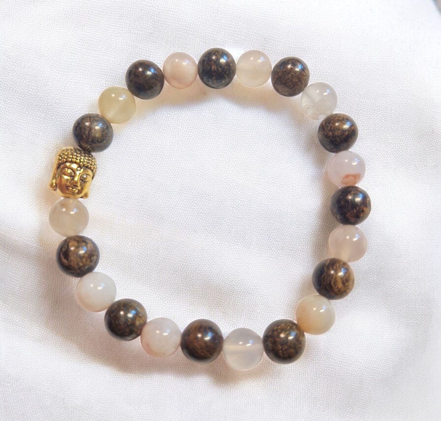 Armband - Kirschblütenachat & Bronzit - A Qualität - mit Buddha - 8 mm Armband - Kirschblütenachat & Bronzit - A Qualität - mit Buddha - 8 mm