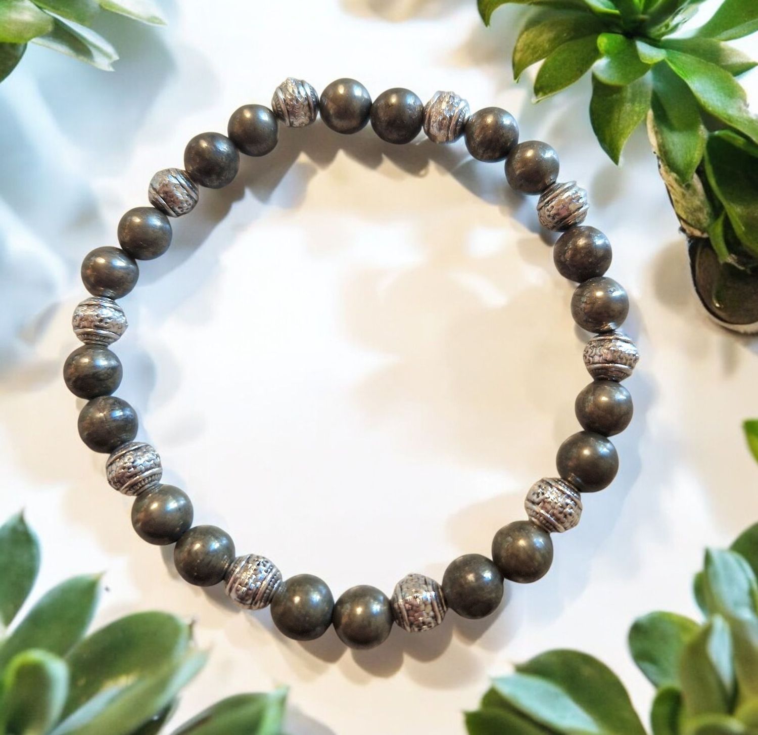 ​​Armband - Pyrit - A Qualität - mit silberfarbenen Metallelementen