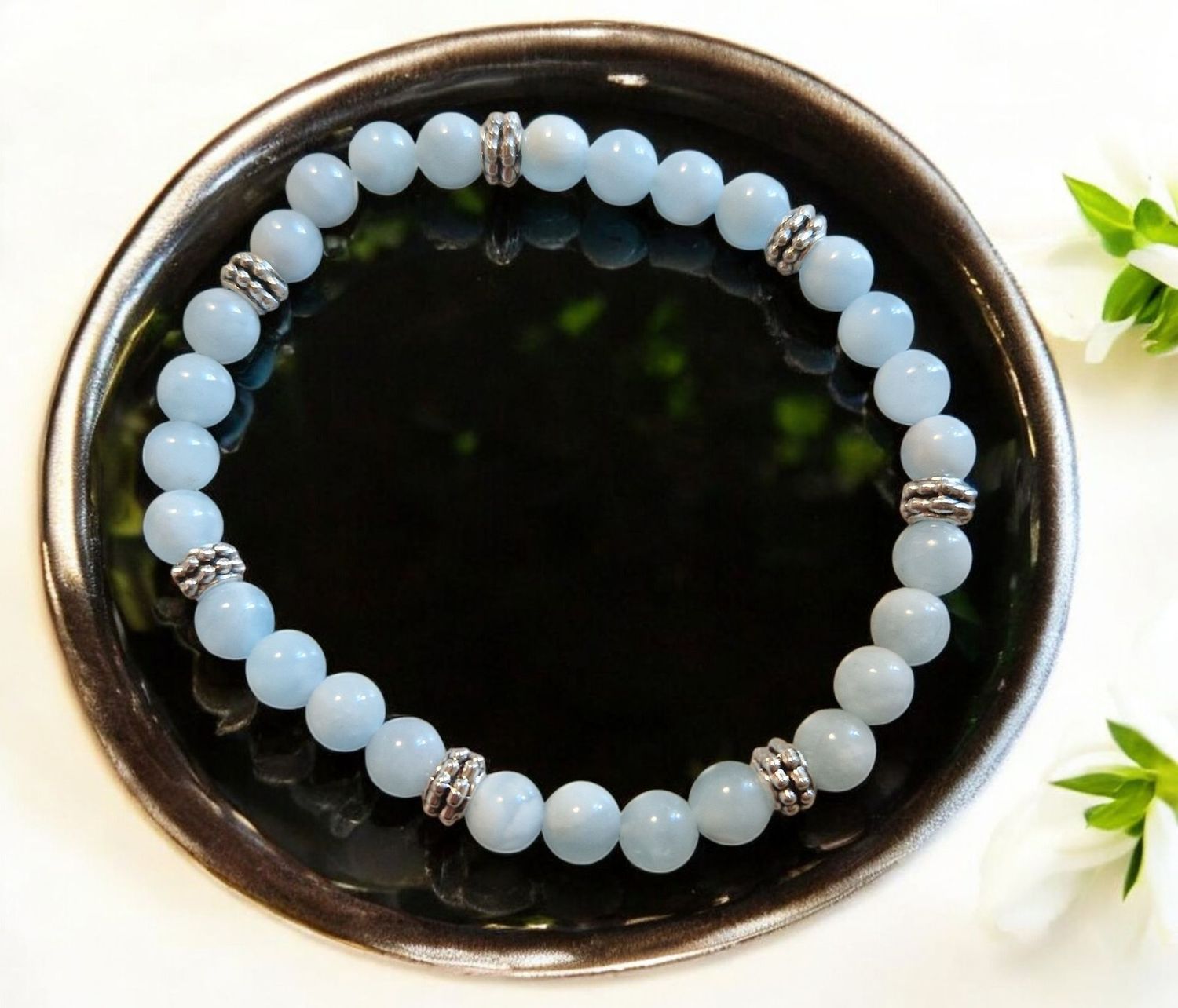 ​Armband - Aquamarin - AA Qualität - mit silberfarbenen Metallelementen