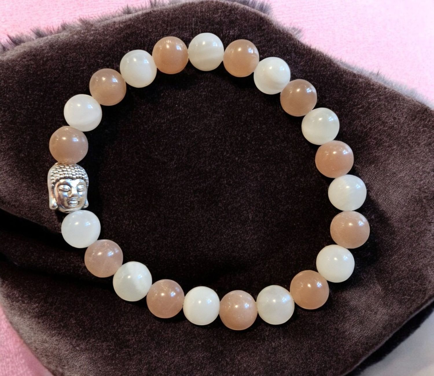 Armband - Mondstein Multicolor - AA Qualität - mit silberfarbenem Buddha - 8 mm Armband - Mondstein Multicolor - AA Qualität - mit silberfarbenem Buddha - 8 mm