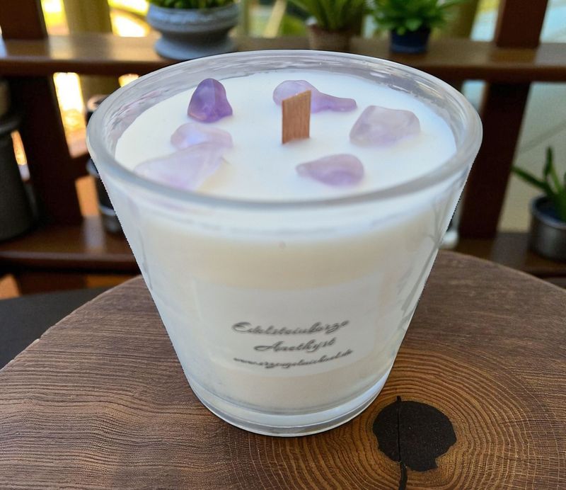 Edelsteinkerze aus Sojawachs - Amethyst in zwei Schichten