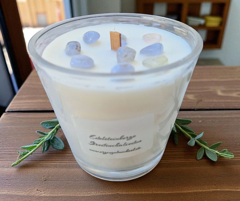 Edelsteinkerze aus Sojawachs - Streifenchalcedon in zwei Schichten