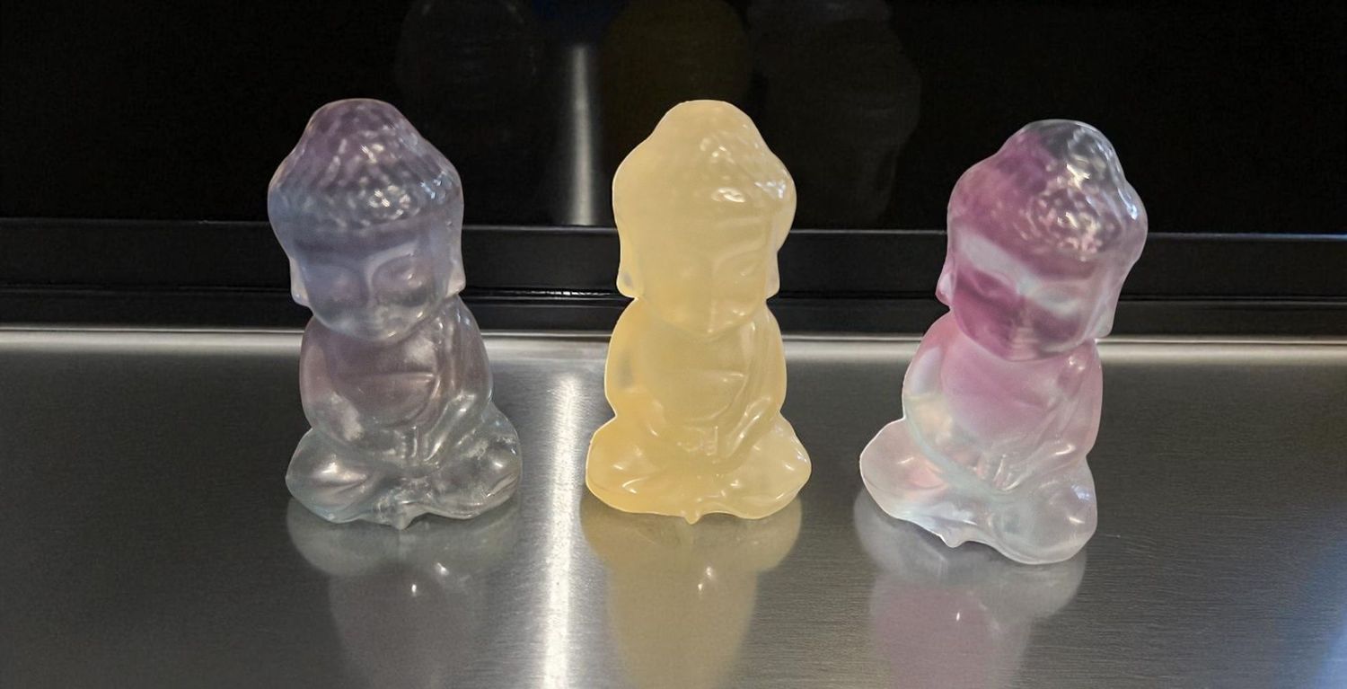 3 Buddha - Fluorit Multicolor - AA+ Qualität - 4 cm