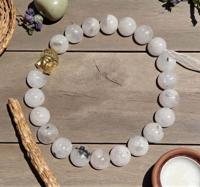 Regenbogenmondstein - Buddha - 8 mm