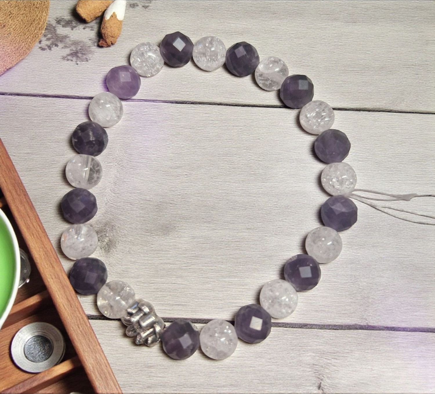 Armband - Amethyst facetiert & Crash Bergkristall - 8 mm