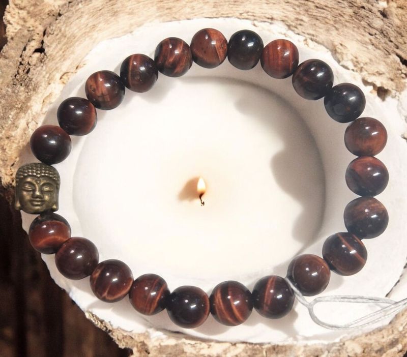 ​Armband - Tigerauge rot - A-Qualität - mit Buddha - 8 mm