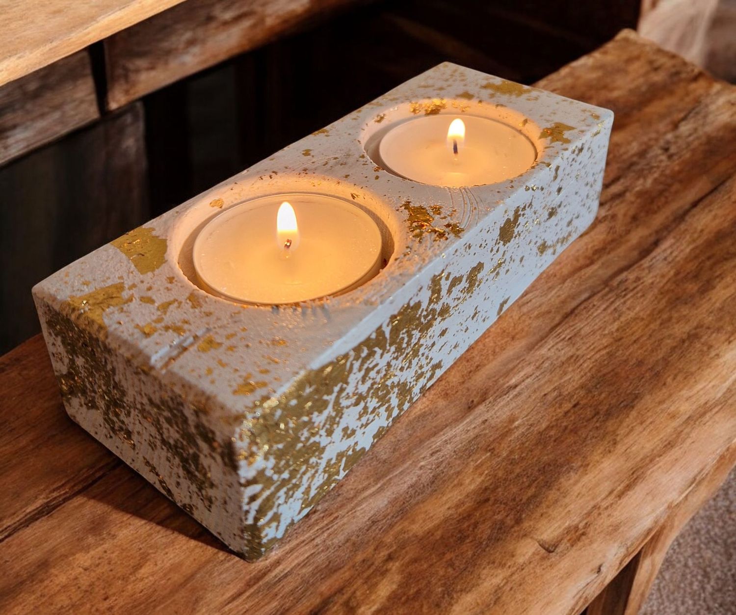 Teelichthalter für 2 Teelichter in weiß