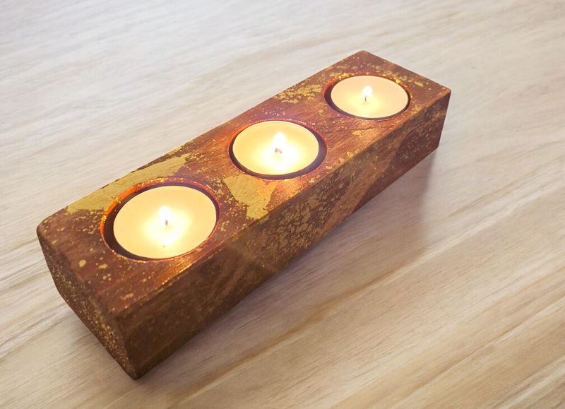 Teelichthalter für 3 Teelichte in mahagonifarben