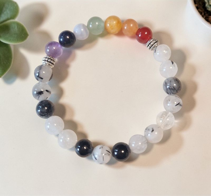 ​Chakra ​Armband -Turmalin Quarz - A Qualität silberfarbene Metallelemente - 8 mm