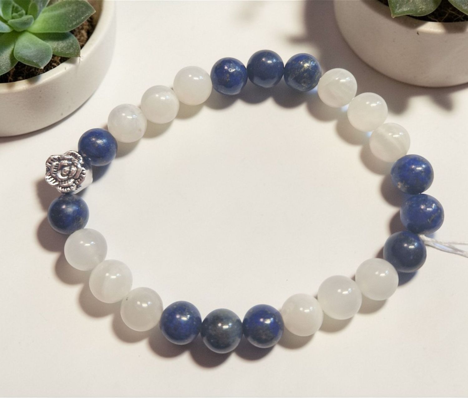 Armband - Mondstein beige & Lapislazuli - AA & AB Qualität - Rose - 8 mm