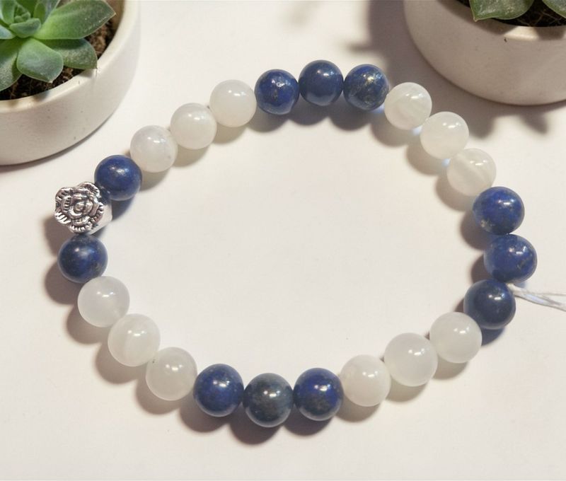 Armband - Mondstein beige & Lapislazuli - AA & AB Qualität - Rose - 8 mm