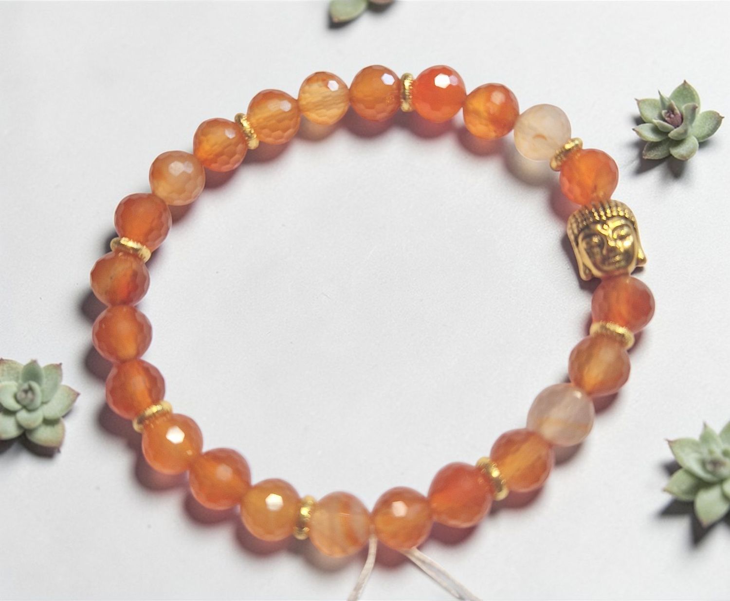 Armband - Karneol facetiert - A Qualität - Buddha - 8 mm