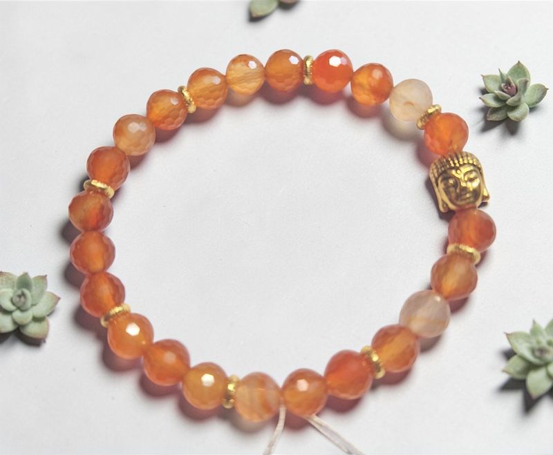 Armband - Karneol facetiert - A Qualität - Buddha - 8 mm