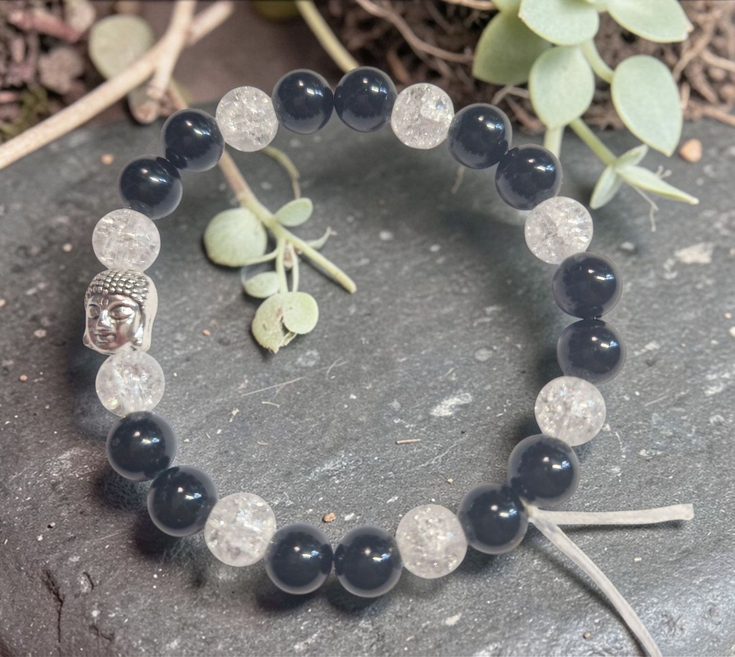 Armband - Turmalin & Crash Bergkristall - A & AB Qualität - Buddha - 8 mm Armband - Turmalin & Crash Bergkristall - A & AB Qualität - Buddha - 8 mm