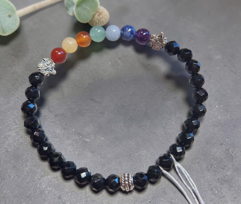 Chakra Armband - Onyx facettiert - AB Qualität - Baum des Lebens - 6 mm