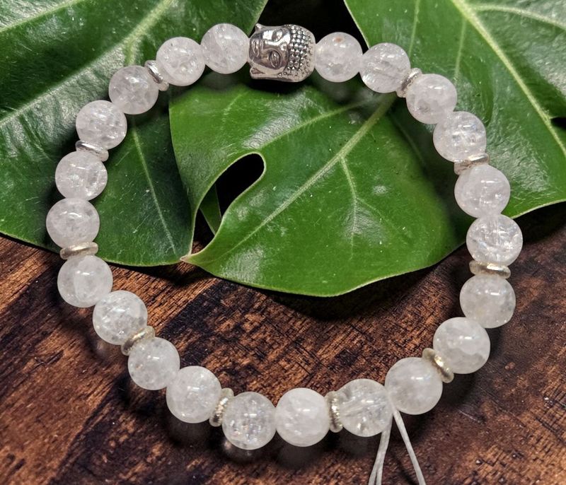 Armband - Crash Bergkristall - AB Qualität - Buddha silber - 8 mm