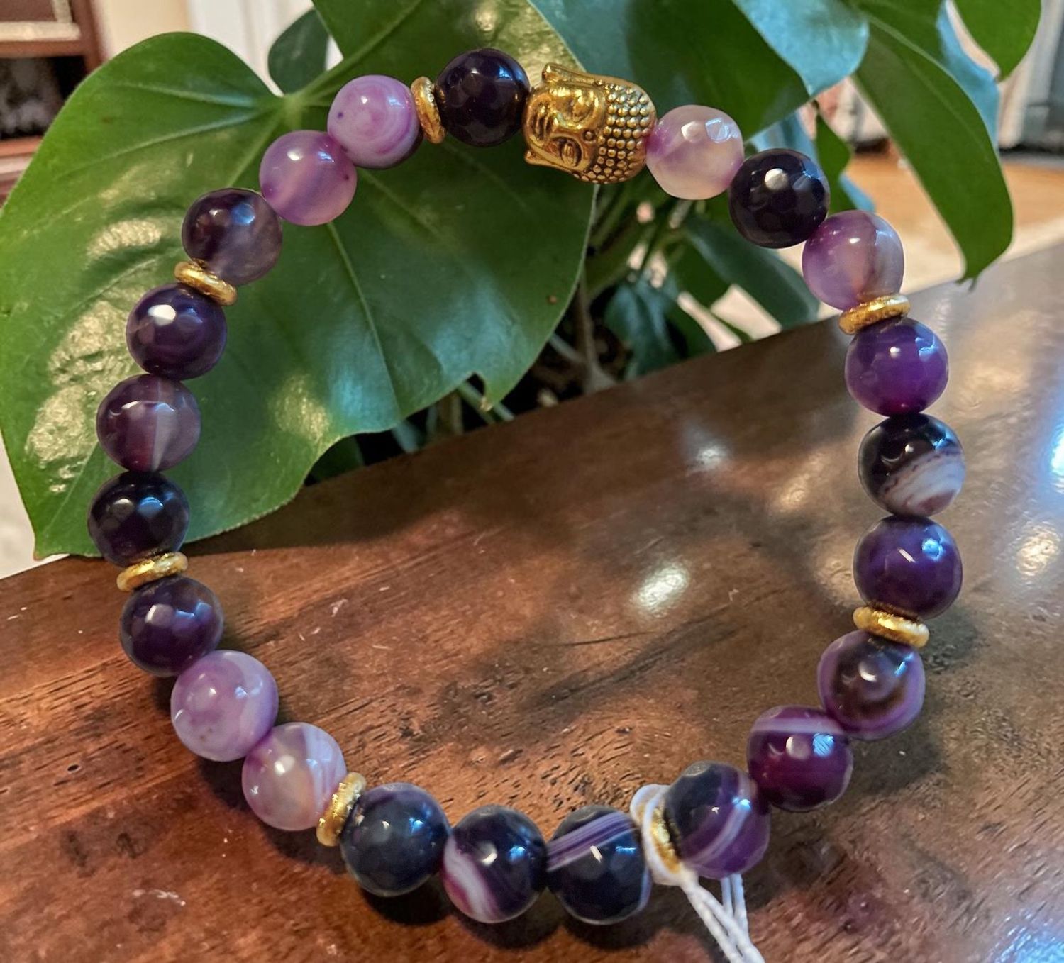 Armband - Streifenachat violett - AB Qualität - Buddha - 8 mm Armband - Streifenachat violett - AB Qualität - Buddha - 8 mm