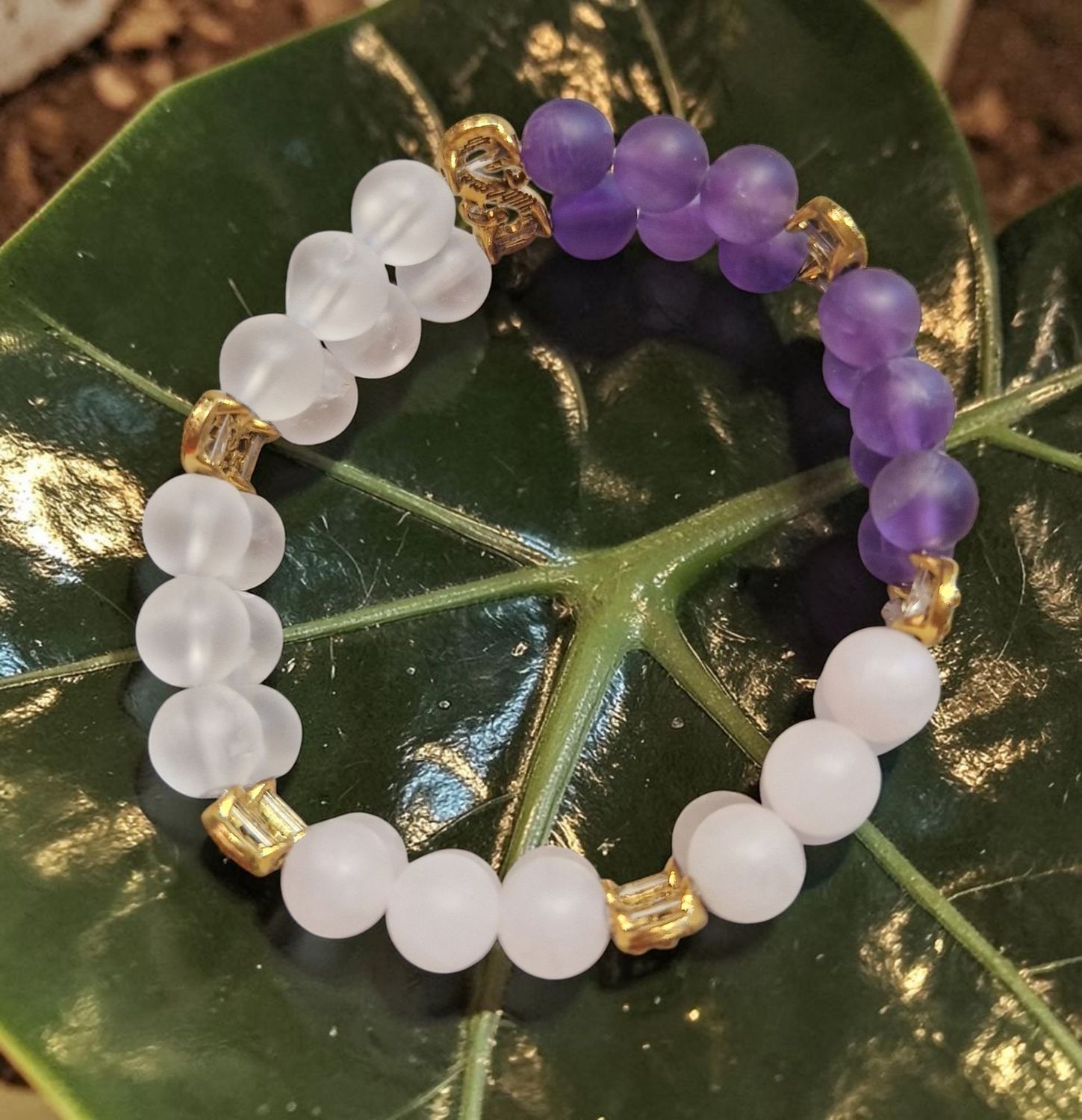 Armband Doppelsträngig - Das goldene Dreieck - Amethyst, Rosenquarz & Bergkristall - AB Qualität - 8 mm Armband Doppelsträngig - Das goldene Dreieck - Amethyst, Rosenquarz & Bergkristall - AB Qualität - 8 mm