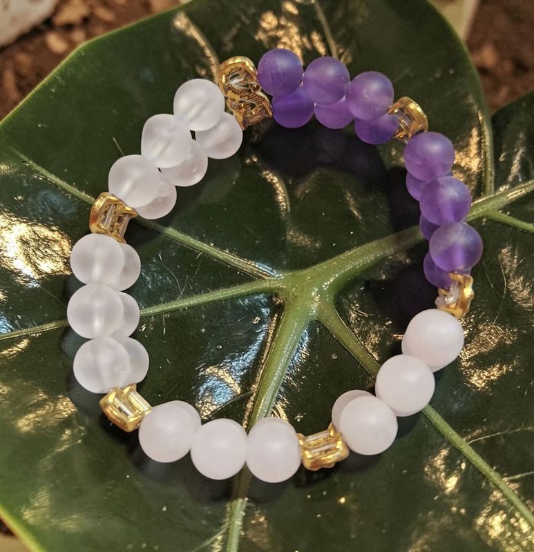 Armband Doppelsträngig - Das goldene Dreieck - Amethyst, Rosenquarz & Bergkristall - AB Qualität - 8 mm