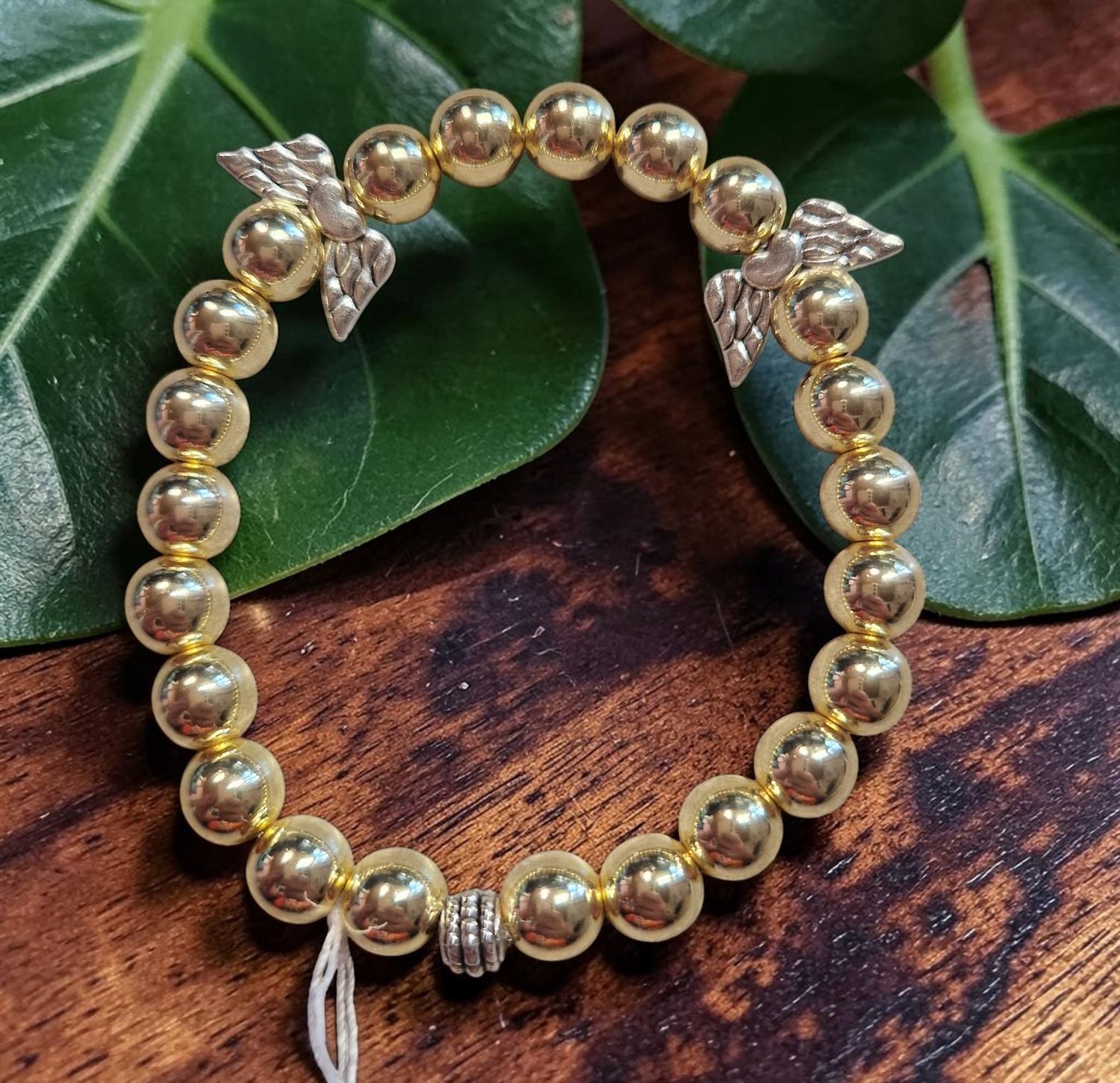 Engelsarmband - Hämatit in goldfarben - A Qualität - mit silberfarbenen Engelsflügel - 8 mm Engelsarmband - Hämatit in goldfarben - A Qualität - mit silberfarbenen Engelsflügel - 8 mm