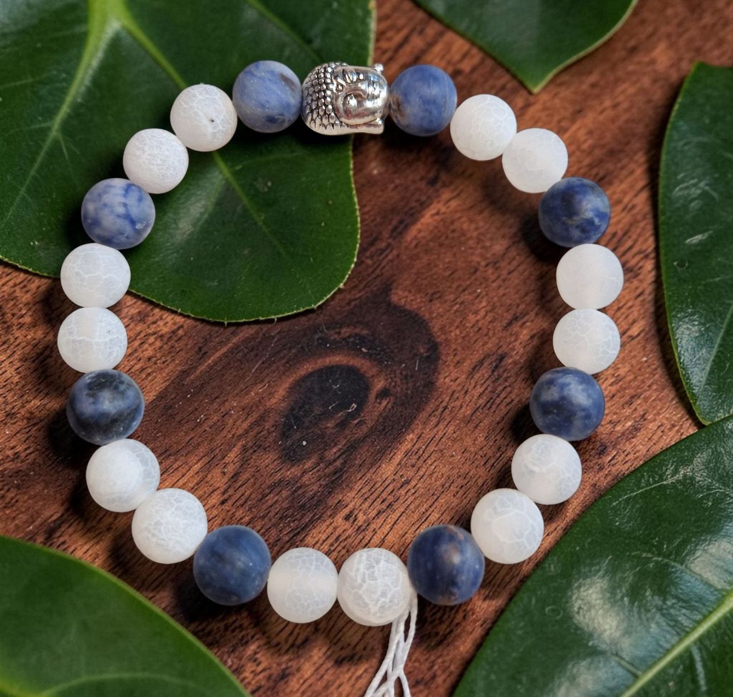 Armband - Sodalith & Crash Achat weiß - AB Qualität - mit Buddha - 8 mm Armband - Sodalith & Crash Achat weiß - AB Qualität - mit Buddha - 8 mm