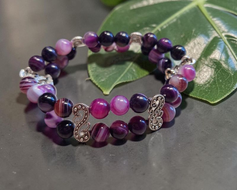 Armband Doppelsträngig - Streifenachat violett - AB Qualität - 8 mm