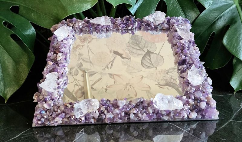 ​​Edelsteinspiegel mit Amethyst - Bergkristall Rohsteine - 30 x 30 cm
