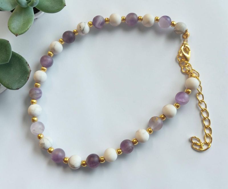 Fußkettchen - Amethyst & Howlith matt 6 mm - AB Qualität